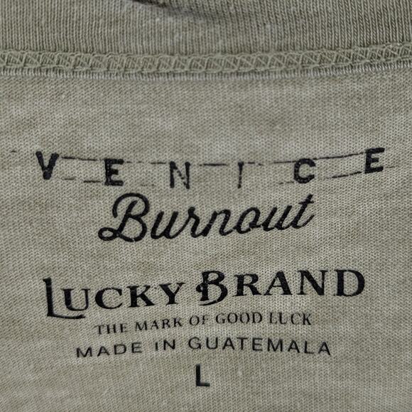 Lucky Brand L Shirt Men's Burnout Henley Olive Green Casual Tee Venice Fit - Picture 2 of 4